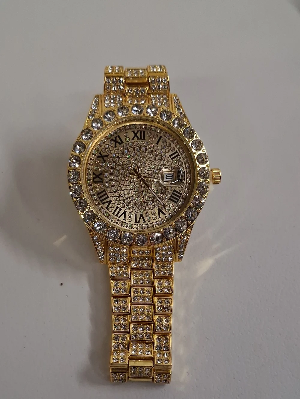 Mens Big Rocks with Roman Numerals Fully Iced Out Colorful Dial Watch